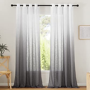 PONY DANCE Visillos Blancos 2 Piezas Cortinas con Aspecto de Lino Cortinas Salon Translucidas con Ojales Cortina 245 Alto para Salon/Dormitorio/Comedor, 140x245cm(AnchoxAlto), Gris