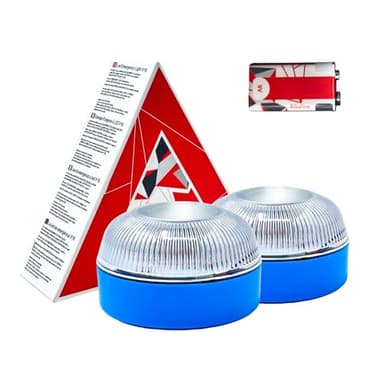 MAGIC SELECT 2X Luz Emergencia V16 Homologada DGT para Señalización en Carretera de Coche y Moto. Luz Amarilla Intermitente, Base Imantada y Pila 9V 6LR61 Incluida.