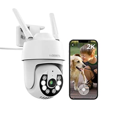DEATTI Camara de Vigilancia WiFi Exterior, 2K Cámara IP PTZ para Exterior, CloudEdge App, Audio Bidireccional, Detector de Movimiento, Visión Nocturna, IP66, Soporta Tarjeta SD de 128G (No Incluido)