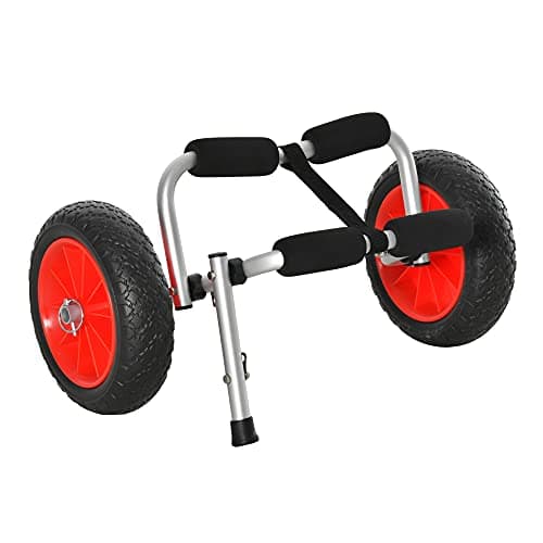 HOMCOM Carro de Transporte Kayak Plegable Barco Canoa Carrier Remolque Carretilla Carga 70kg con Ruedas Portacanoas Universal Aluminio 62x35x30 cm