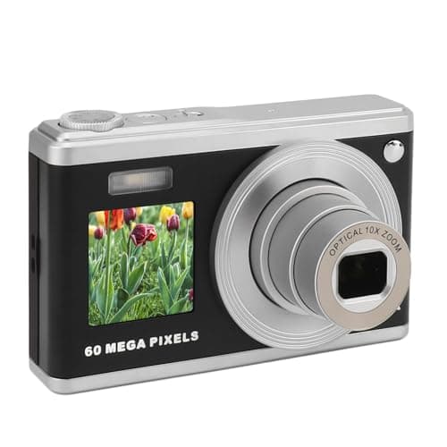 Cámara Digital, Cámara de Vídeo HD 4K de 60MP con Pantalla IPS de 2,88, Zoom óptico de 10X, Enfoque Automático y Antivibración, Lente Dual, Cámara Selfie Compacta para Niños Black