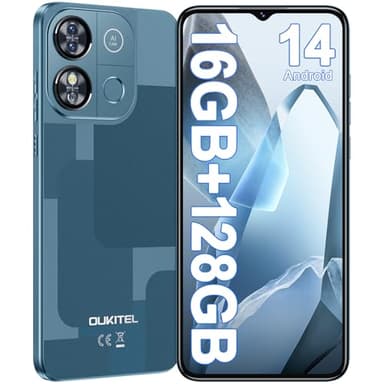 OUKITEL C57 Pro Telefonos Moviles Libres - Smartphone Android 14, 16GB(4+12) RAM + 128GB ROM/TF 1TB Telefono Movil, 6.52" Pantalla HD, Batería 4300mAh, 13MP/4G Dual SIM/Face ID/Fingerprint - Azul