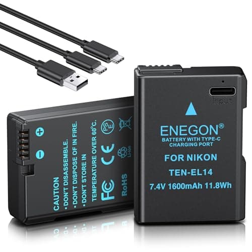 ENEGON EN-EL14 USB-C - Batería de Repuesto (1600 mAh, 2 Unidades) para Nikon EN-EL14/EN-EL14a, Compatible con Nikon D5300, D5600, D5100, D5200, D3100, D3200, D3300, D3400, D3500