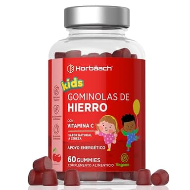 Hierro y Vitamina C Gominolas Niños | Fuente de Energía, Apoyo al Sistema Inmunitario y Defensas para Niños | 60 Gummies Veganas | Iron Supplement for Kids | de Horbaach