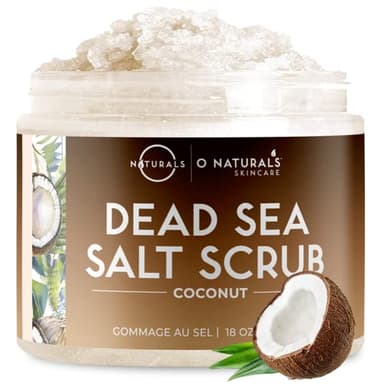 O Naturals Exfoliante de Aceite de Coco y Sal del Mar Muerto, Limpieza Profunda de Cara Cuerpo y Pies. Trata la Piel Grasa, Pelo Encarnado y Piel Muerta. Aceites Esenciales 500gr