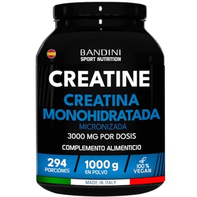 Bandini® Creatina Monohidratada en Polvo 1kg/1000g Pura - Para mejorar el Rendimiento y la Potencia Muscular - A base de Monohidrato de Creatina - Suplemento sin aditivos - 100% vegano