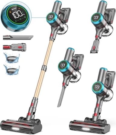 ZCAISH 45Kpa/550W/60Mins Aspiradora sin Cable, Aspiradora Escoba sin Cable de con Pantalla LED, Sistema de Aroma, Aspirador Autocargable Antienredos Adecuado para Suelos/Alfombras/Pelo de Animales