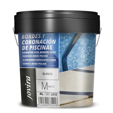 JOVIRA PINTURAS Pintura Bordes y Coronación de Piscinas. Antideslizante especial para renovar los bordes de las piscinas. (4 Litros, Blanco)