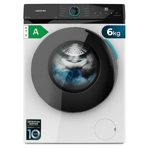 Cecotec Lavadora 6Kg Carga Frontal Bolero DressCode 6160 Inverter. 1200RPM, 11 Programas, Bajo Consumo, Motor Inverter Plus, Steam Max, Drum Clean, Programa Rápido 15', Panel con Display LED