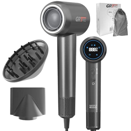 Secador Pelo Ionico Profesional 2200W, 200 Millones de Iones Negativos 390g Compacto y Ligero Control de Sensores Inteligentes Secado Rápido Brillante y Suave Para hogar viajes gimnasio (GRIS)