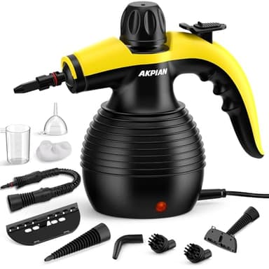 Limpiador de vapor de mano, vaporizador para limpieza, limpiadores de vapor portátiles multiusos para uso doméstico con cerradura de seguridad y kit de 10 accesorios para quitar la suciedad, la grasa