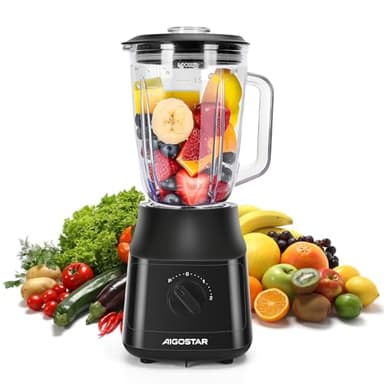 Aigostar Swift - Batidora de Vaso, Capacidad 1.5L, 800W, Tritura Hielo, Licuadora con 4 Cuchillas con Recubrimiento de Titanio, 2 Velocidades + Turbo y Función AutoClean. Libre de BPA