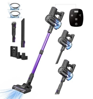 35Kpa Aspiradora sin Cable,3-en-1 Escoba Aspiradora sin Cable Menor Ruido, Autonomía 40 Mins,Potente Succión, Pantalla Táctil Led, Cuatro Etapas de Filtración, Aspirador Vertical para Pelo de Mascota