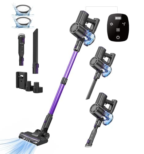 35Kpa Aspiradora sin Cable,3-en-1 Escoba Aspiradora sin Cable Menor Ruido, Autonomía 40 Mins,Potente Succión, Pantalla Táctil Led, Cuatro Etapas de Filtración, Aspirador Vertical para Pelo de Mascota