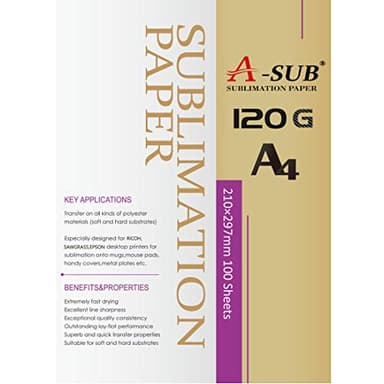 A-SUB Papel de sublimación A4, 210x297 mm, 100 hojas, 120 g/m², Compatible con la impresora de sublimación EPSON, SAWGRASS, RICOH, BROTHER
