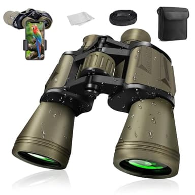 Prismáticos para adultos 20 x 50 con smartphone Adapte HD Prismáticos con lente FMC Potentes oculares grandes y compactos con visión nocturna e impermeables para observación de aves, turismo
