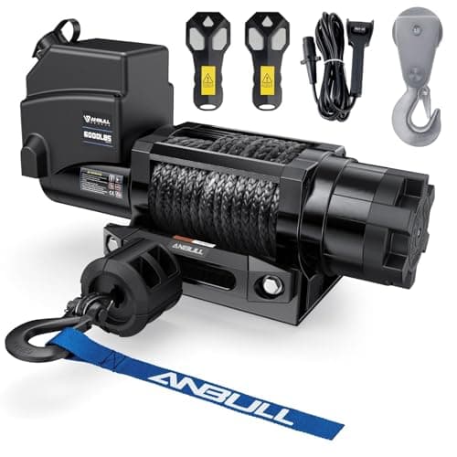 Anbull Cabrestante Eléctrico 12V 6 000 LBS/ 2722 Kg, No se requiere cableado, IP68 Impermeable, Cuerda sintética 6.3mm*16.8m, Cuerda de Nailon, Compatible para Quad, ATV, UTV