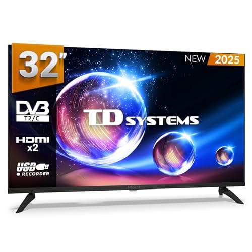 TD Systems - Televisor 32 Pulgadas sin Marcos, 3 años de garantía (No Smart TV). televisión TDT 2025, televisores con 2X HDMI, USB Reproductor y Grabador - PRIME32M20H