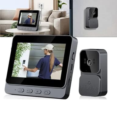 Timbre inalámbrico con cámara de 1080P - Videoportero inalámbrico con pantalla IPS de 4,3 pulgadas de video inalámbrico para una familia, Platino de calle, timbre de cámara ángulo de visión: 70°
