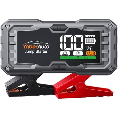 Arrancador de Baterias de Coche 5000A 21800mAh, YaberAuto Arrancador de Coche Portátil (para 10,0L Gas/9,0L Diesel) con Cable Puente Extendido, Pantalla Grande y Linterna LED