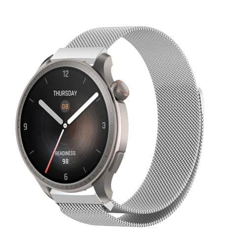 PaceBid 22mm Correa Compatible con Amazfit Balance, Repuesto Correa de Acero Inoxidable, Malla Ajustable Magnético Pulsera para Mujeres y Hombres para Amazfit Balance -Plata