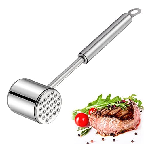 Martillo de Carne de Acero Inoxidable de Doble Cara Martillo Ablandador de Carne Mazo para Carne, Pasapures Manual Herramienta para Carne, Pollo, Pescado, Cerdo, Cocina