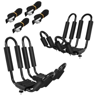 SOARS 4 x Soporte para Kayak, Soporte para Barco con Acolchado de Espuma, Baca Universal para Coche, Soporte para Kayak en Forma de J, Baca para Barco y Canoa Incl. 4 Correas de Sujeción