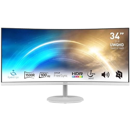 MSI PRO MP341CQW Monitor profesional – Panel curvo 34” UWQHD 3440 x 1440 1500R, tasa de refresco de 100Hz, tiempo de respuesta de 1ms (MPRT), DP, HDMI, HDR Ready, compatible con montaje VESA