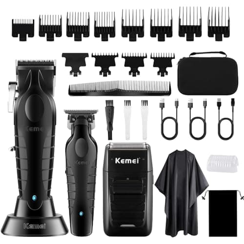 KEMEI Juego de cortadoras de pelo profesionales y afeitadoras de aluminio, cortadoras de pelo eléctricas para hombres, cortadoras de peluquería inalámbricas, recortadora de pelo con hoja en T