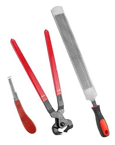QWORK® Juego de 3 Herramientas Profesionales para Cortar pezuñas de herrador de Caballos, Cuchillo para pezuñas, cortadora de pezuñas, escofina para pezuñas