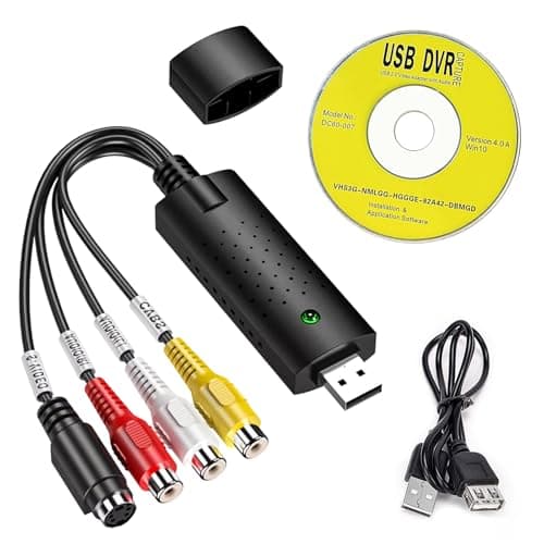 Convertidor VHS Audio/Vídeo Grabber USB 2.0 a Digital, Escaneado y Edición de Fuentes Analógicas como DVD a través del conector RCA o S-Video, Compatible con Windows y Mac, Sin Alimentación