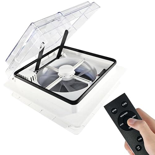 Ventilador de techo para caravana,12V,360mm x 360mm,ventilador autocaravana con mando a distancia,sensor de lluvia silencioso,4 velocidades ventilación reversible,temporizador (color transparente)