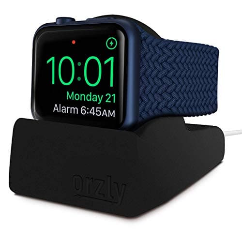 Orzly® Soporte Compacto para Apple Watch - Compatible con el Modo Nightstand - Soporte Negro con Ranura integrada para Cables (Compatible con 38 mm y 42 mm y 40 mm y 44 mm)