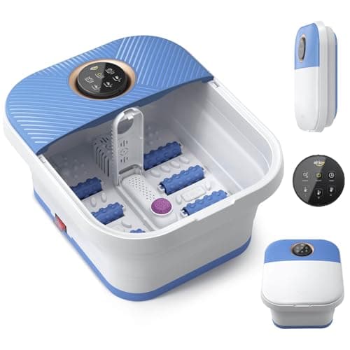 ALLJOY Masajeador de pies plegable con calor, burbuja, control remoto Shiatsu para aliviar el dolor de pies, con puntos de masaje de acupresión y control de temperatura