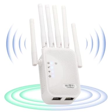 Repetidor WiFi,Amplificador señal WiFi Potente,6 Antenas,repetidor WiFi Largo Alcanc,para oficinas y hogares(Blanco Rayado)