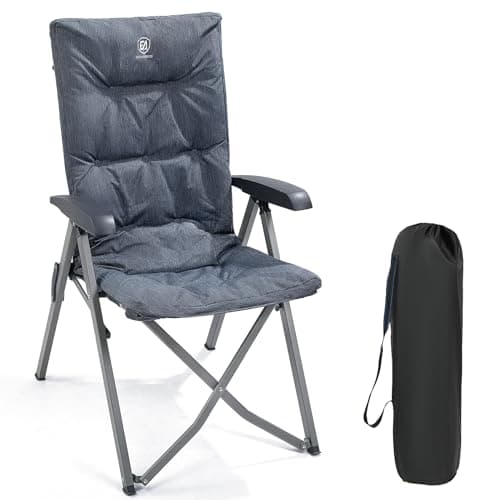 EVER ADVANCED Silla de Camping Plegable Capacidad de 150 kg Respaldo Alto pequeño tamaño Plegable Silla de jardín Acolchada de Lujo con 4 Posiciones, Silla de Pesca Ajustable para balcón