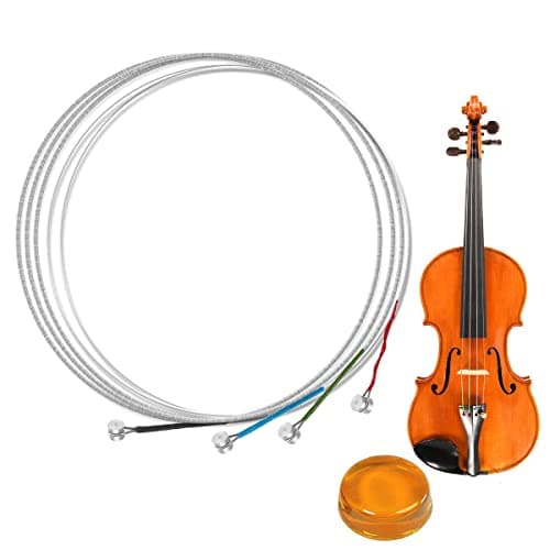 Cuerdas de Violín, Juego de Cuerda para Violín, Conjunto Completo Universal (G-D-A-E), Repuesto de Núcleo de Acero Sólido para Instrumentos de Violines 1/2, 1/4 y 1/8, con Colofonia Circular Soild