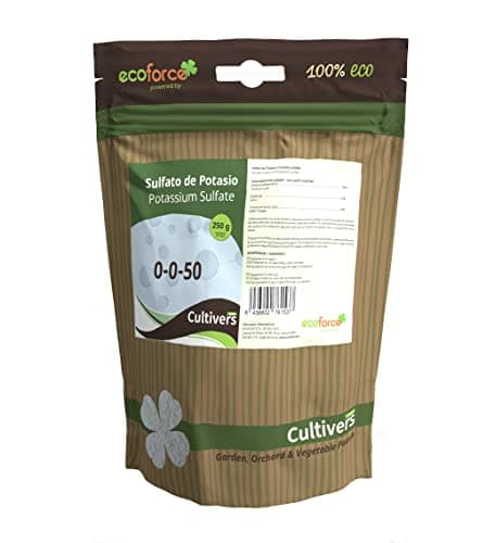 CULTIVERS Sulfato de Potasio Fertilizante para Plantas Jardín y Acuario de 250 g. Abono hidrosoluble aporte de de Potasio y Azufre a los cultivos. Reductor PH en suelos alcalinos. Sulfato de Potasio