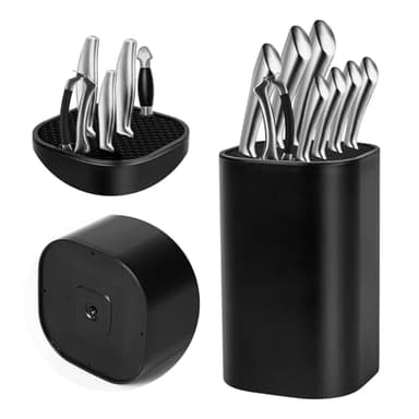 Ninonly - Bloque de cuchillos negro sin cuchillos 3 en 1 universal cuadrado sin cuchillos con ranura para tijeras y barra de afilar, soporte desmontable para cuchillos de cocina para una fácil