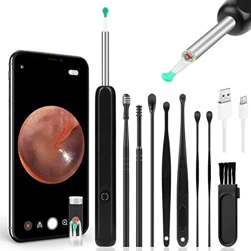 ACWOO Otoscopio Endoscopio, Otoscopio Digital, Endoscopio de Oído, Oidos Camara 1296P WIFI Limpiador de Oidos con 6 LED, 4,5mm HD Endoscopio Oido, Kit de Limpiador de Oídos para iOS y Android (Negro)
