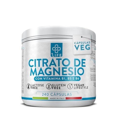 Citrato De Magnesio 240 Cápsulas PiuLife® 2 Al Día, Suplemento De Magnesio Citrato Con Vitamina B6, B5, B1, Sistema Nervioso Y Muscular, Reduce El Cansancio, Alta Biodisponibilidad