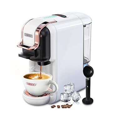 HiBREW Cafetera de cápsulas H2B, cafetera multicápsulas 5 en 1, compatible con cápsulas DG/Nes/K-cup/ESE/café molido, Parada automática, Espresso perfecto, Blanco