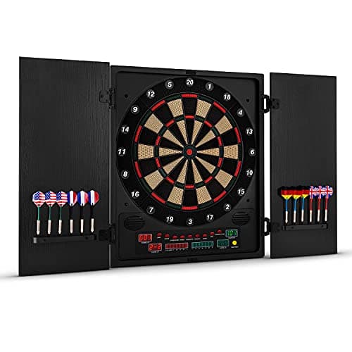 Oneconcept Dartmaster 180 - Diana electrónica, Diana automática, 1-8 Jugadores, Rival Virtual, 12 Dardos, Apoyo para Diana Dardos, Diana electrónica Profesional, 27 Juegos, 2 Puertas, Negro con Logo