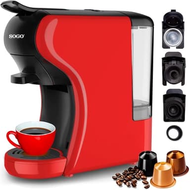 SOGO Cafetera Cápsulas 3 en 1 - Cafetera Multicápsulas con Adaptador Nespresso, Dolce Gusto y Starbucks - Máquina de Café, Monodosis y Té - Cafetera Portátil Cápsulas 19 Bar de Presión (Rojo)