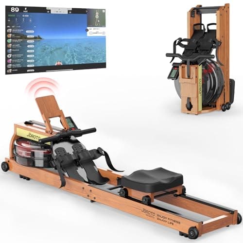 JOROTO Máquina de Remo de Agua para Casa, Máquina Remo Plegable de Madera de Roble, Capacidad de Peso de 150kg con Monitor Bluetooth, Soporte Ajustable para Tableta