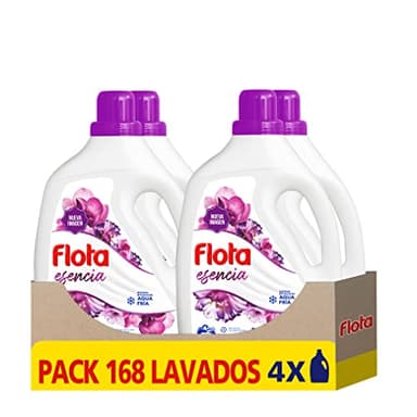 FLOTA | Detergente Líquido Quitamanchas incluso en Agua Fría para Lavadora | Ropa Blanca y de Color | Fragancia Esencia Floral | Pack de 4 x 42 Lavados = 168 Lavados