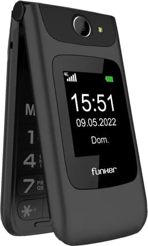 Funker C200 Comfort 4G - Teléfono móvil 4G Volte de Tapa para Mayores, Botones y Teclas Grandes, fácil de Usar, botón SOS, USB-C, 3 memorias directas, 2000 contactos, Bateria 1000mAH, Negro