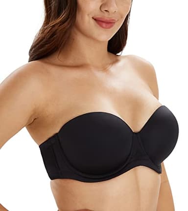 Lemorosy - Sujetador sin Tirantes con Aros Push up para Mujer Tallas Grandes Espalda Descubierta Básico Copa Completa Multiposiciones 95F, Negro
