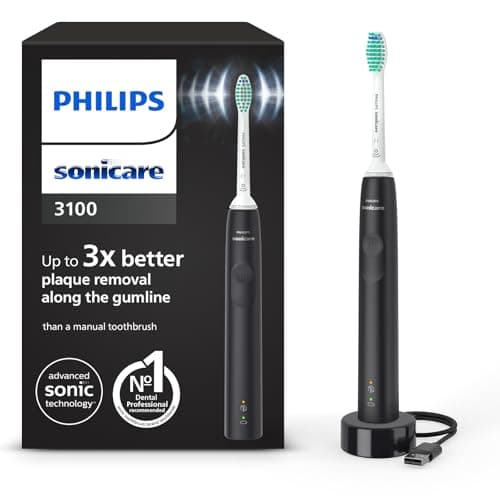 Philips Sonicare serie 3100, cepillo dental eléctrico, cepillo dental sónico, sensor de presión y temporizador, negro, HX3671/14