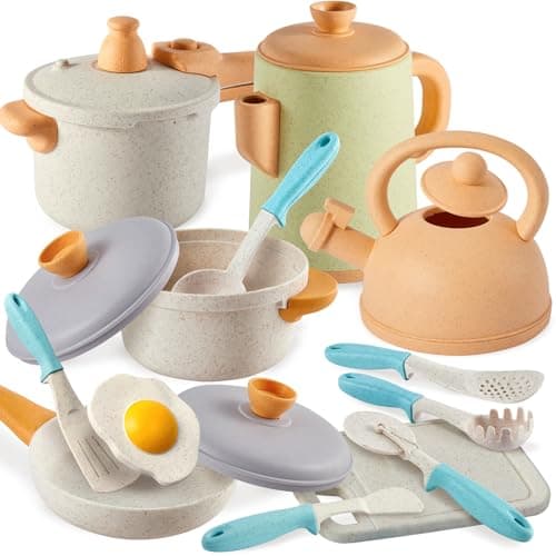 BUYGER Juguetes de Cocina para Niños Accesorios, Utensilios Cocina Juguete, Juego de Ollas y Sartenes Regalo para Niñas Niños 3 4 5 Años